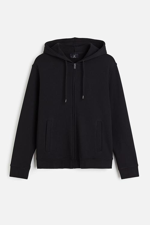 Regular fit zip-through hoodie - black