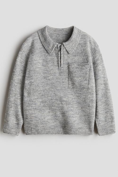 Zip-top polo jumper - grey marl