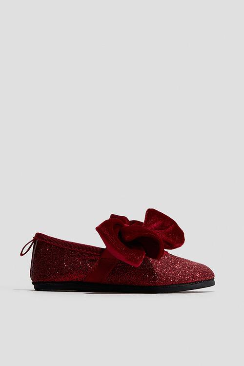 Bow-detail ballet pumps - red