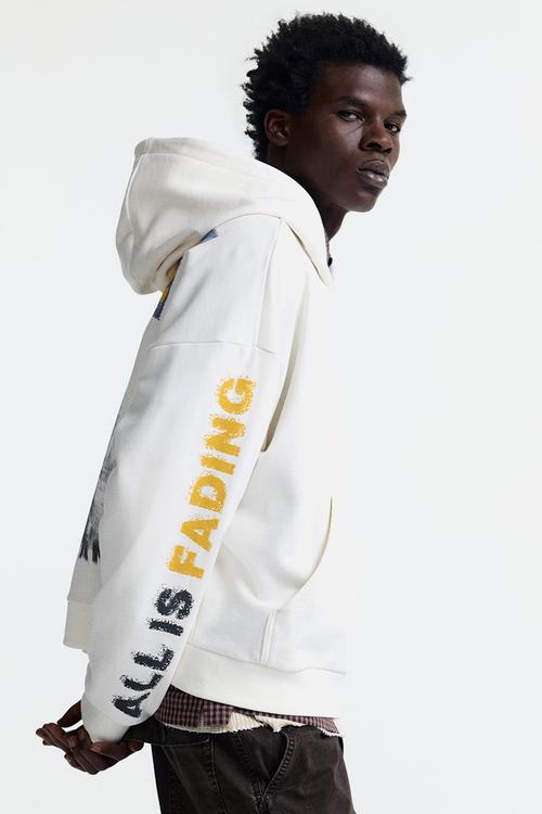 Oversized fit printed hoodie - cream/all is fading