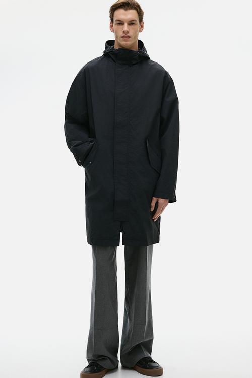 Hooded nylon parka - black