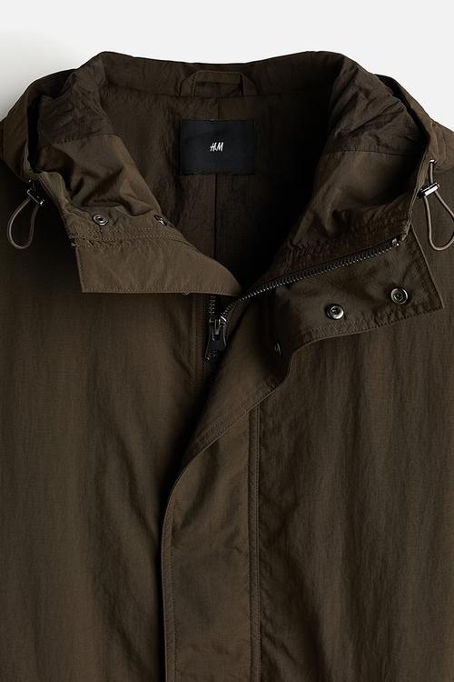Hooded nylon parka - dark khaki green