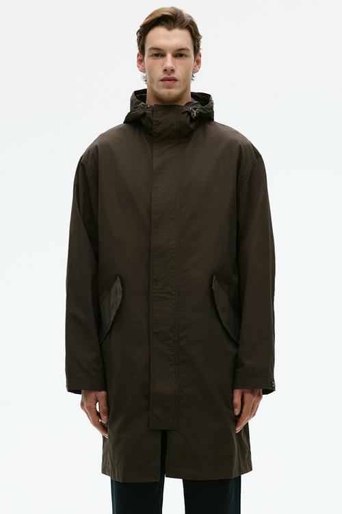 Hooded nylon parka - dark khaki green