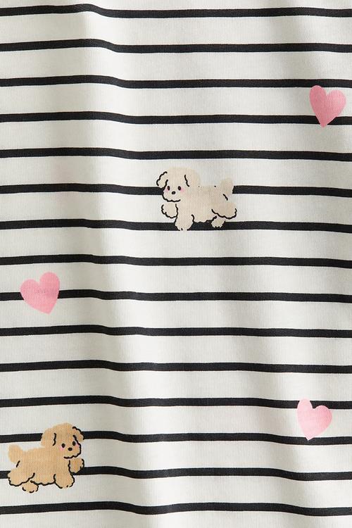 Printed flutter-sleeved top - white/black striped