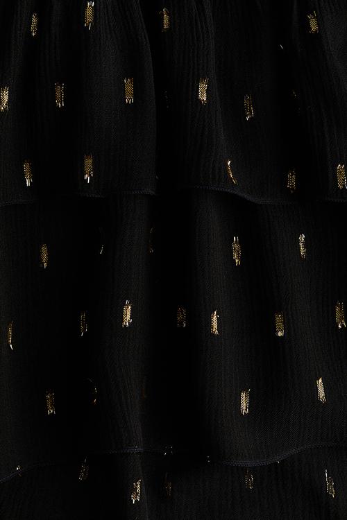Frill-trimmed smock-detail dress - black