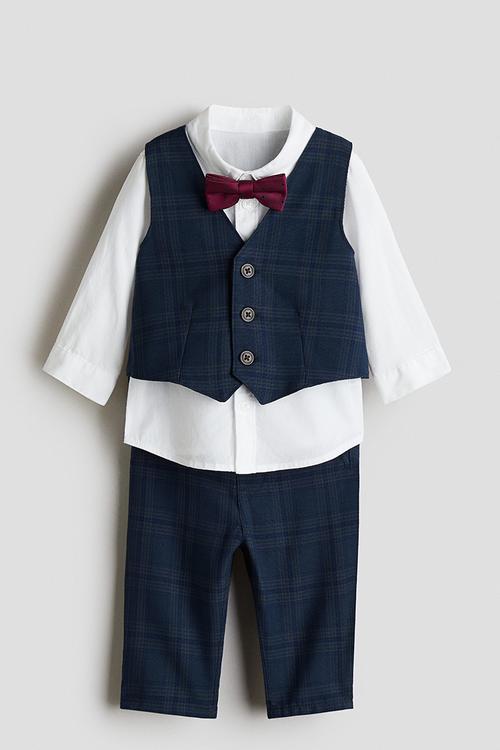 4-piece dressy set - navy blue/checked