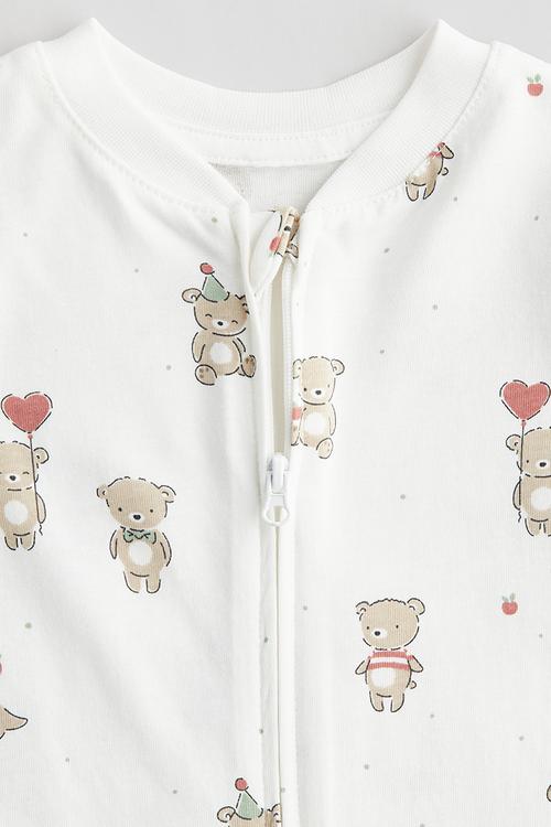 Patterned sleepsuit - white/teddy bears