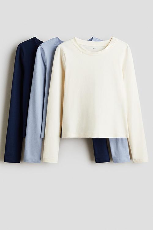 3-pack cotton tops - dark blue/light beige