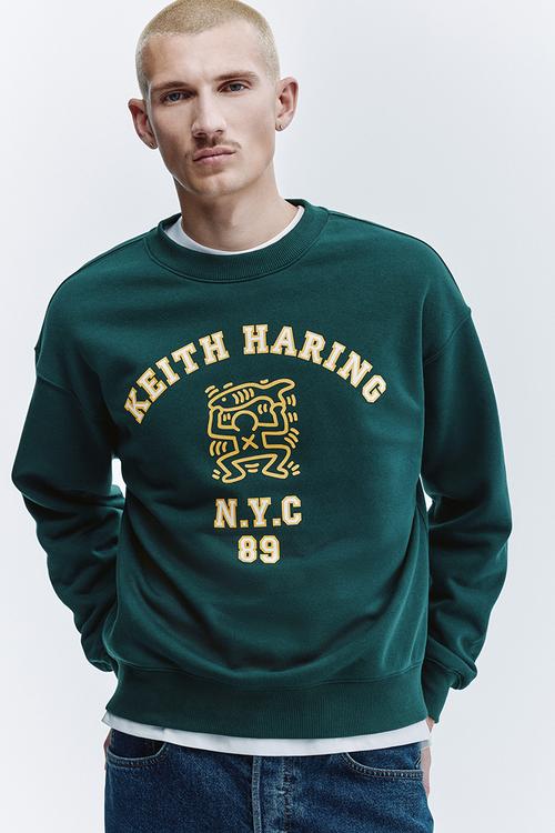 Oversized fit printed sweatshirt - green/keith haring