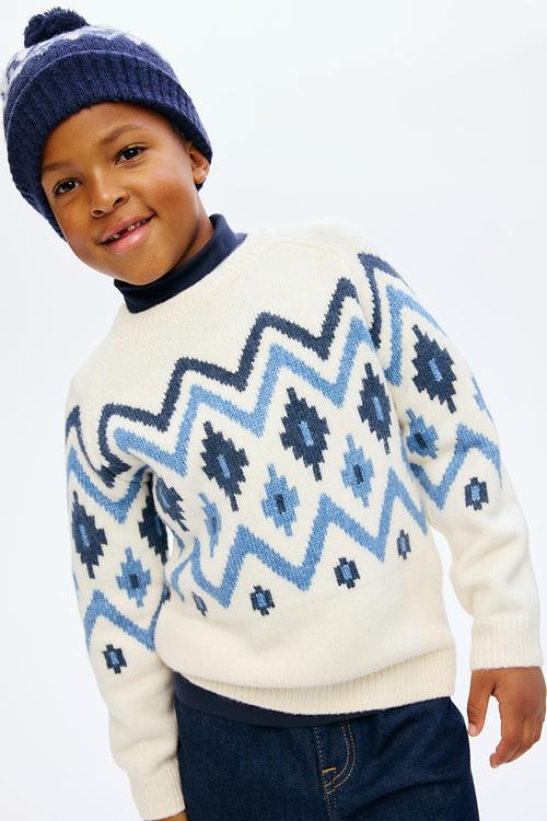 Jacquard-knit jumper - white/patterned