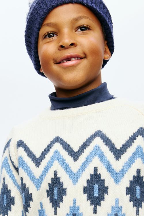 Jacquard-knit jumper - white/patterned