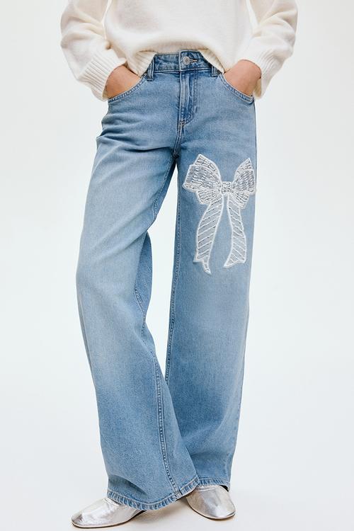 Relaxed wide leg jeans - denim blue/bow