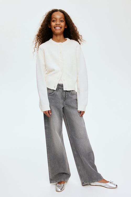 Relaxed wide leg jeans - light grey/rhinestones