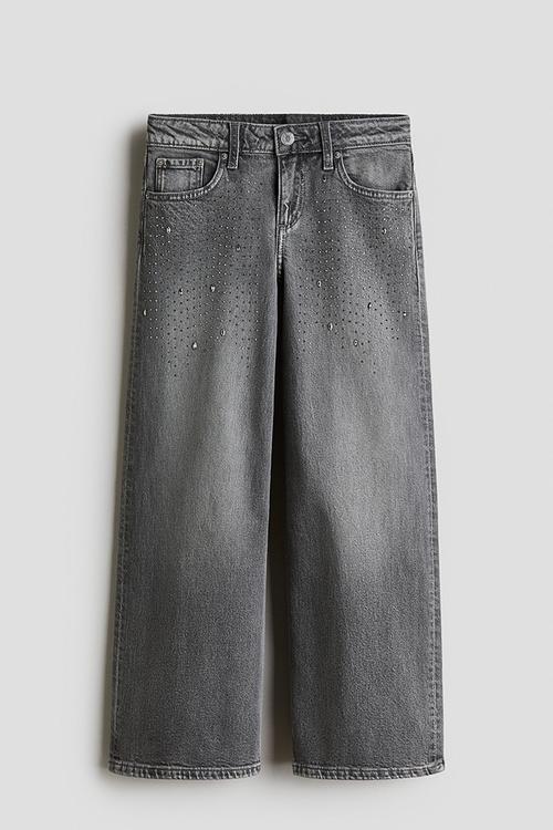Relaxed wide leg jeans - light grey/rhinestones