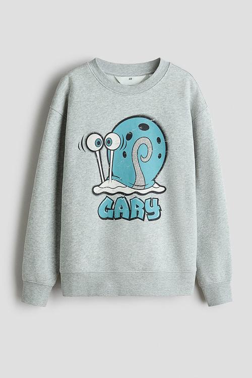 Print-motif sweatshirt - grey marl/spongebob