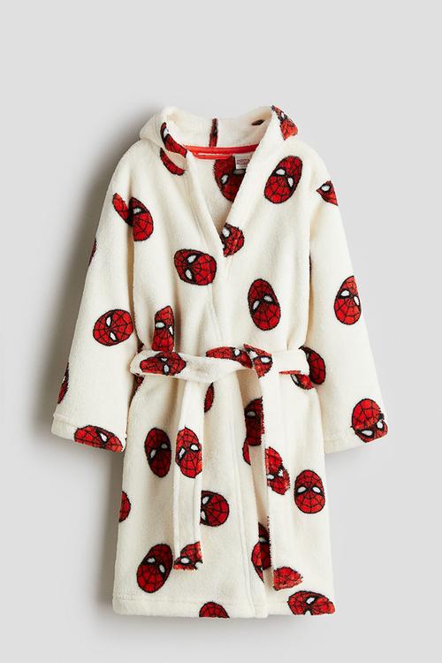 Fleece dressing gown - cream/spider-man