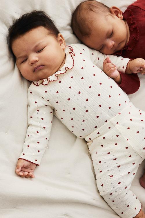 2-piece cotton jersey set - light beige/hearts