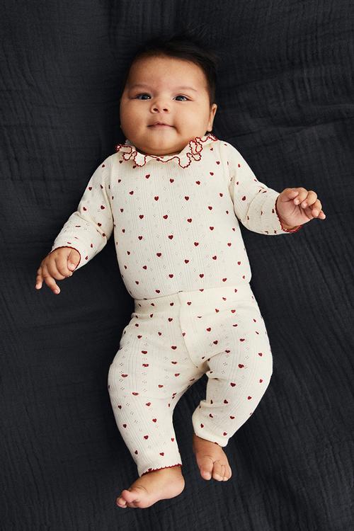 2-piece cotton jersey set - light beige/hearts