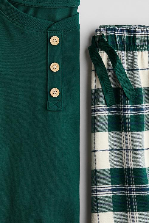 Cotton pyjamas - dark green/checked
