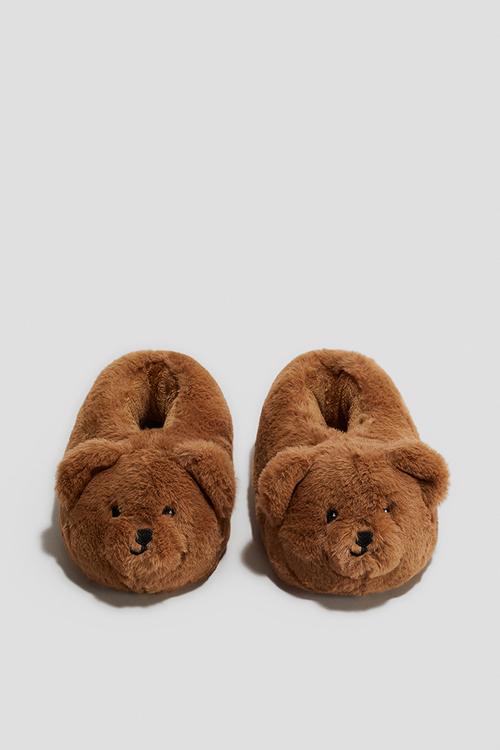 Teddy bear slippers - brown
