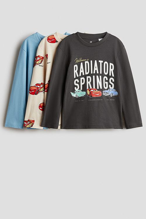 3-pack long-sleeved t-shirts - grey/cars