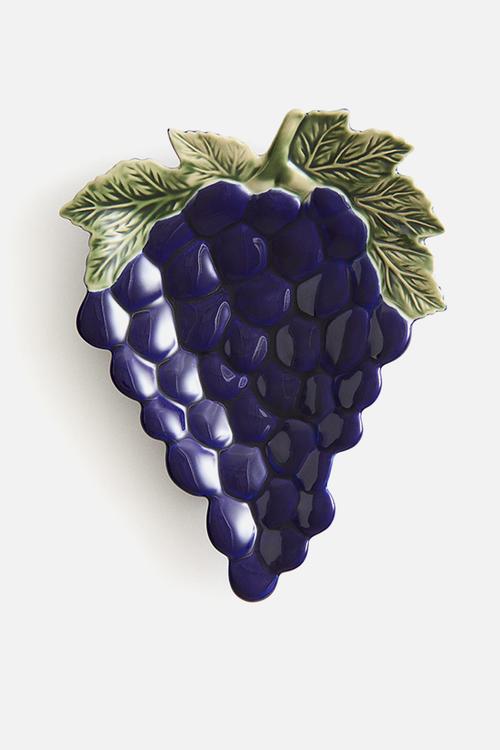 Figurative stoneware serving plate - navy blue/grapes