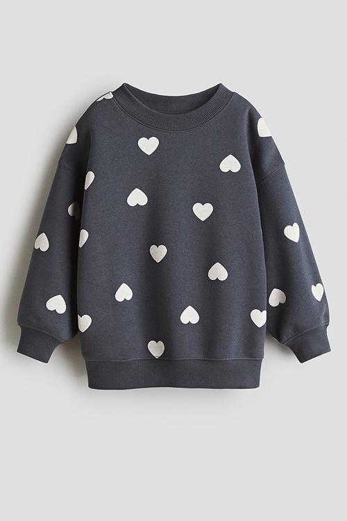 Oversized brushed-inside sweatshirt - dark grey/hearts