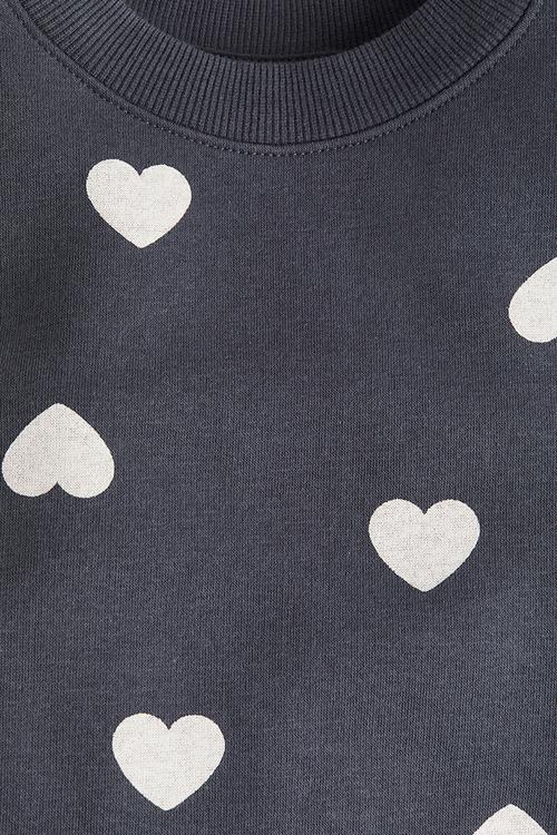 Oversized brushed-inside sweatshirt - dark grey/hearts