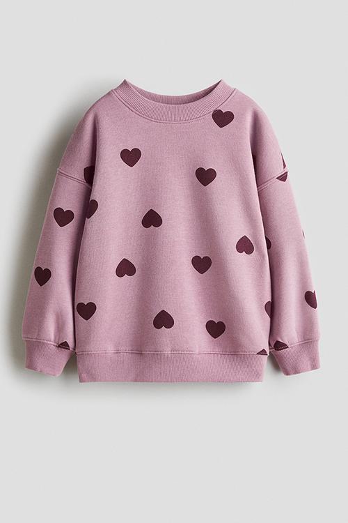 Oversized brushed-inside sweatshirt - purple/hearts