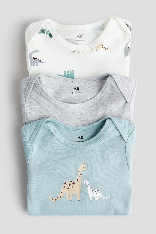3-pack printed jersey bodysuits - turquoise/dinosaurs