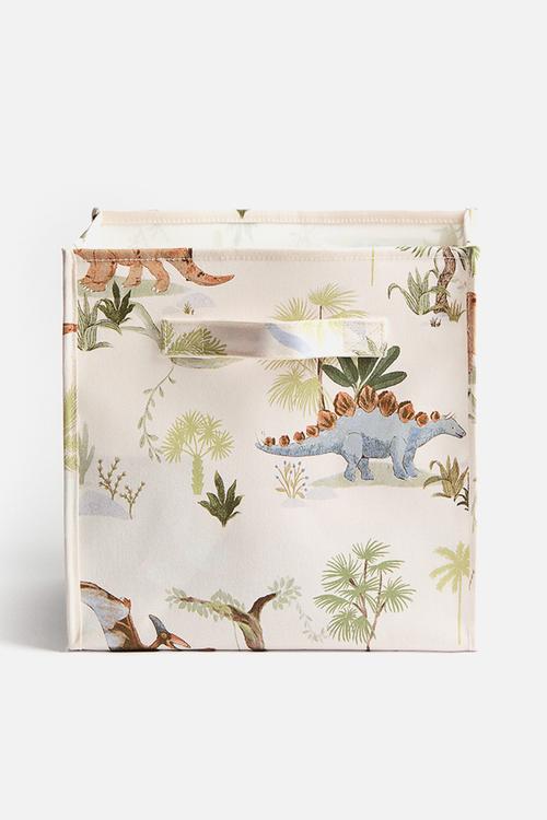 Printed storage basket - white/dinosaurs