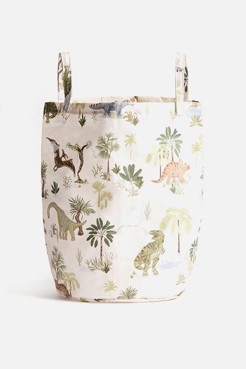 Printed storage basket - white/dinosaurs