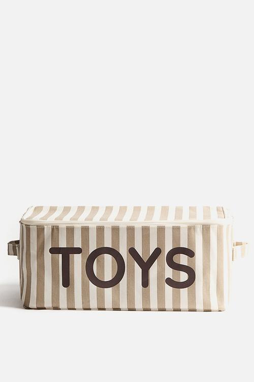 Lidded toy storage basket - beige/striped