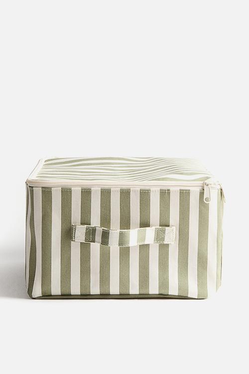 Lidded toy storage basket - green/striped