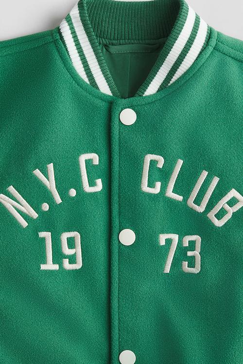 Motif-detail baseball jacket - green/n.y.c club