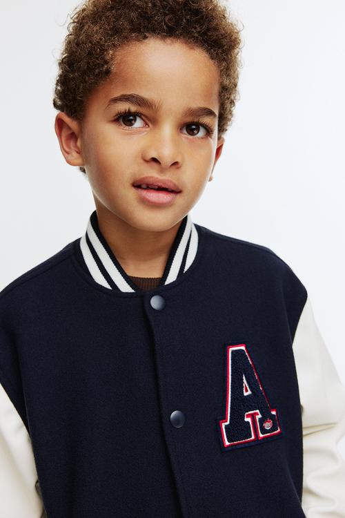 Motif-detail baseball jacket - navy blue/new york city