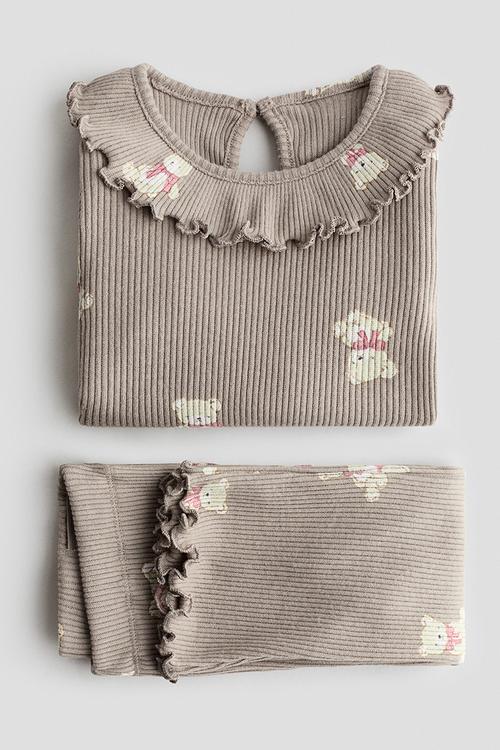2-Piece printed set - beige/teddy bears