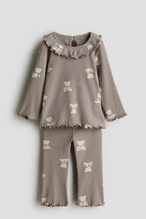 2-Piece printed set - beige/teddy bears
