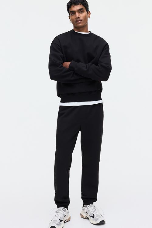 Regular fit interlock sweatpants - black