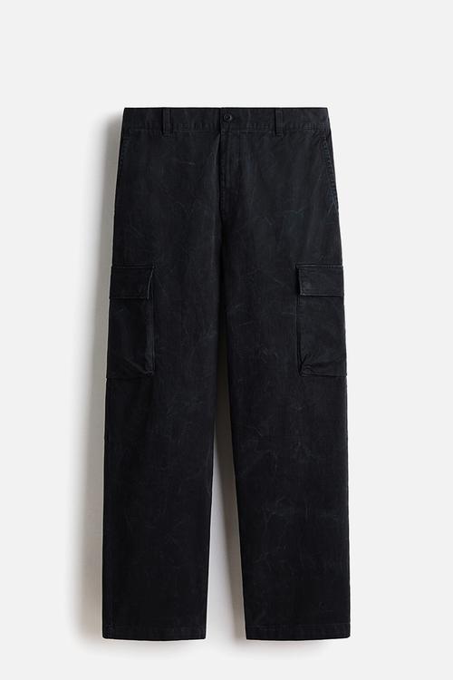 Relaxed fit cargo trousers - washed black