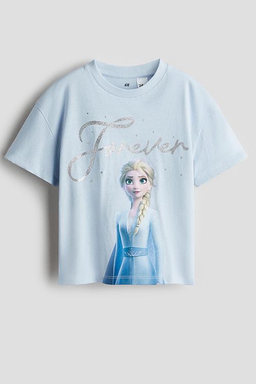 Printed cotton t-shirt - light blue/frozen