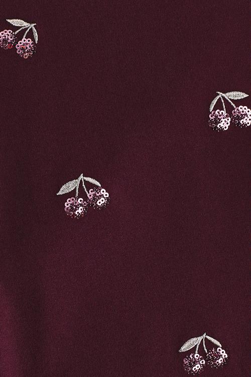 Motif-detail cotton top - dark red/cherries