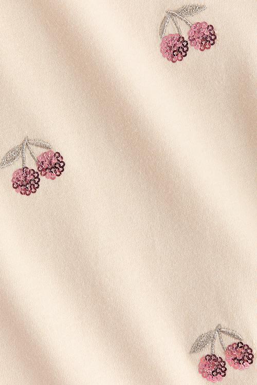 Motif-detail cotton top - light peach pink/cherries