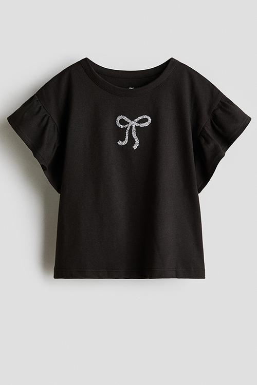 Motif-detail cotton top - black/bow