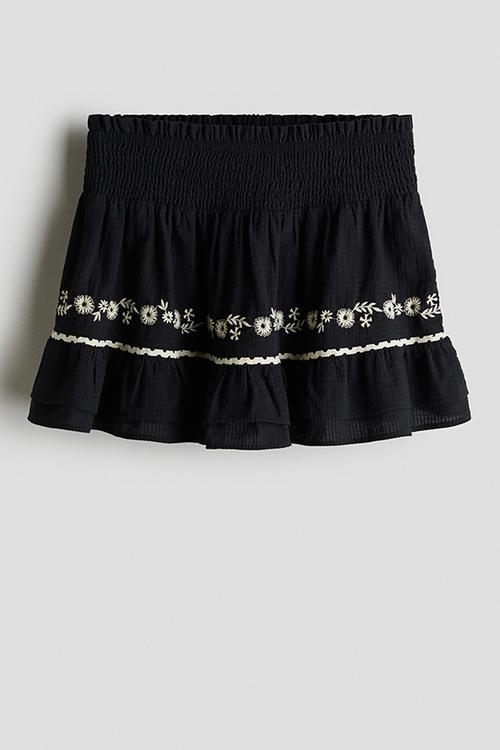 Embroidery-detail cotton skirt - black/floral
