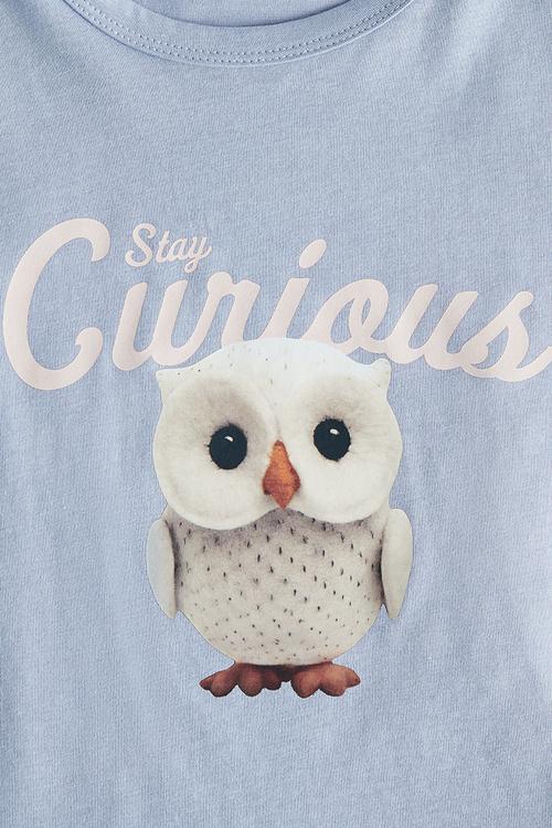 Printed cotton t-shirt - light blue/owl
