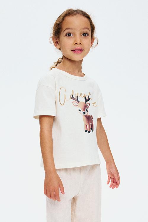 Printed cotton t-shirt - white/reindeer