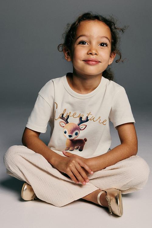 Printed cotton t-shirt - white/reindeer
