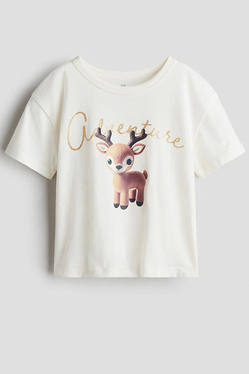 Printed cotton t-shirt - white/reindeer
