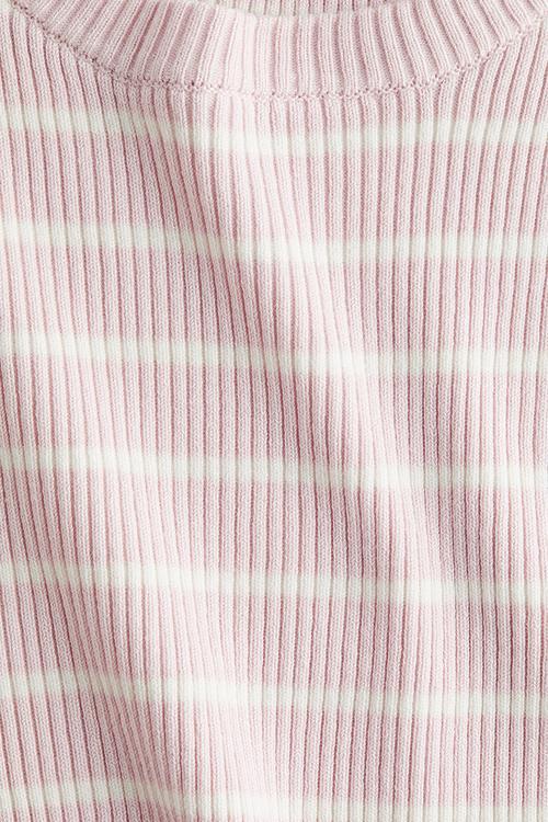 Short rib-knit top - light pink/striped